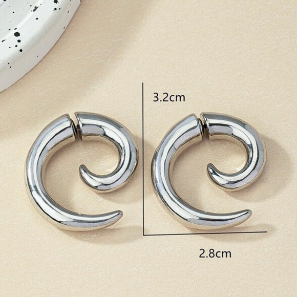 Any 4/$25! Large Silver Pierced Swirl Gauge-look Earrings - Picture 4 of 6